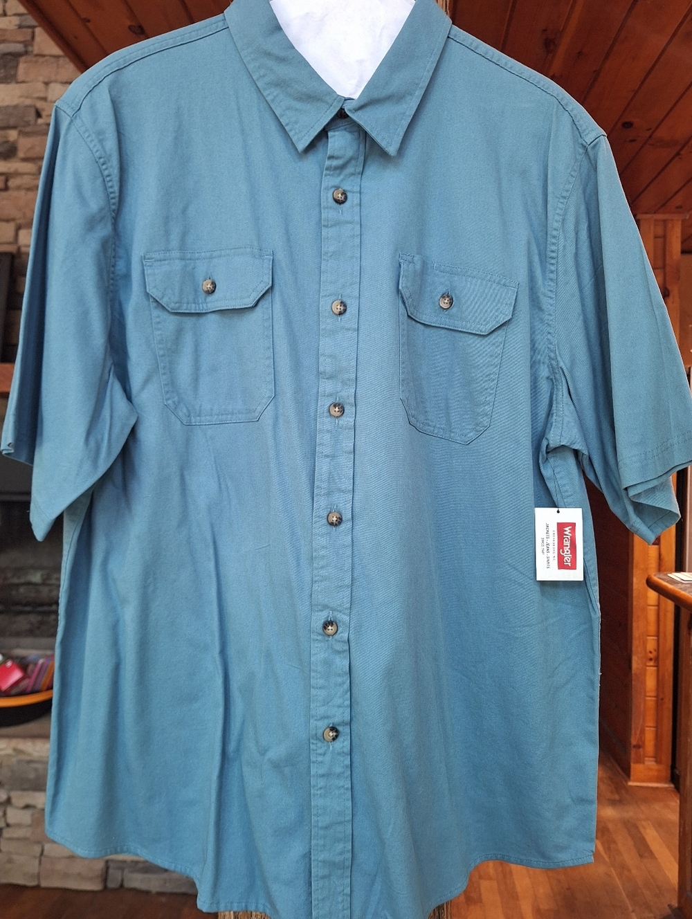 Wrangler Men’s Short Sleeve Button-Down Shirt in Slate Blue XL